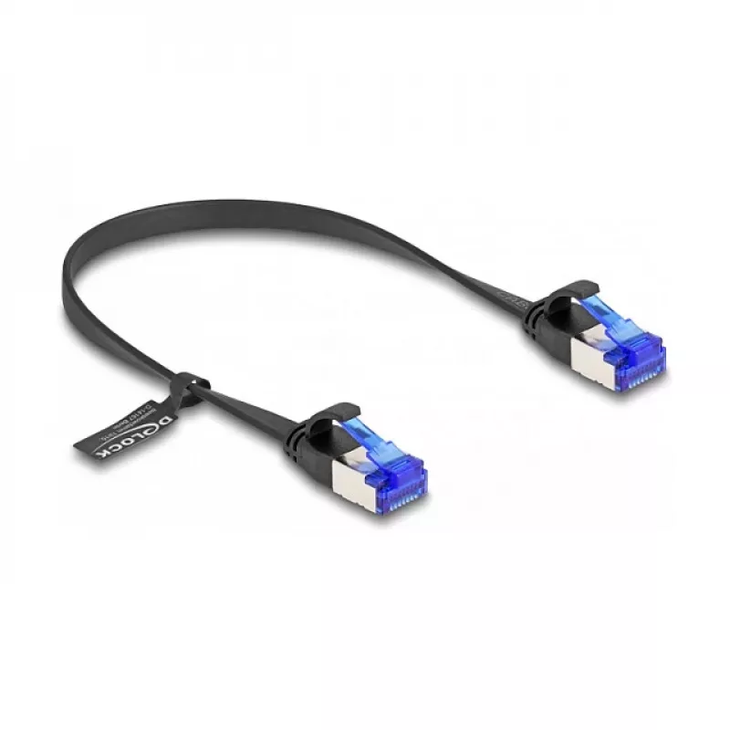 Kabel sieciowy DeLOCK RJ45 płaski patch kabel wtyk do wtyku Kat.6A 0,25 m czarny