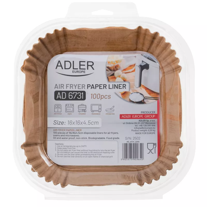 Papierowe wkładki Adler AD 6731 do formy 16 cm, 100 sztuk