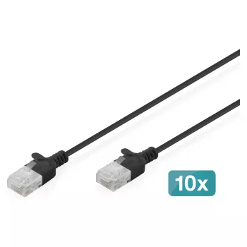 Kabel krosowy DIGITUS CAT 6 U-UTP cienki, 3 m, czarny — opakowanie 10 szt.