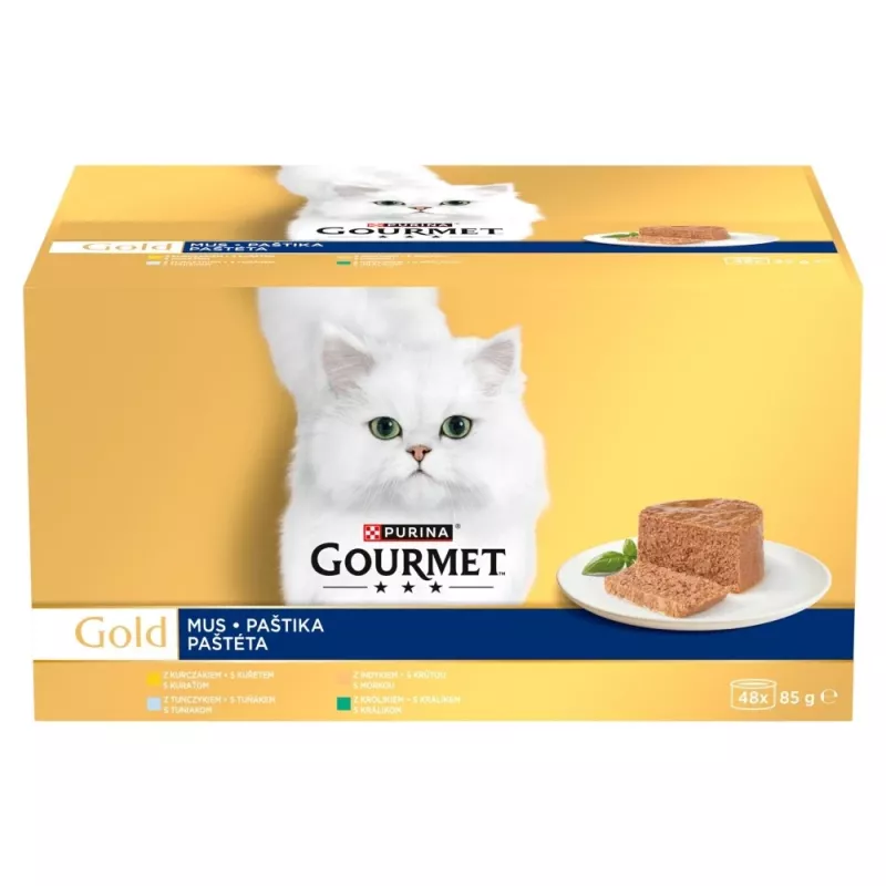 Multipak mokrej karmy dla kota Purina Nestlé Gourmet Gold Mus Mix 48×85 g puszek różne smaki