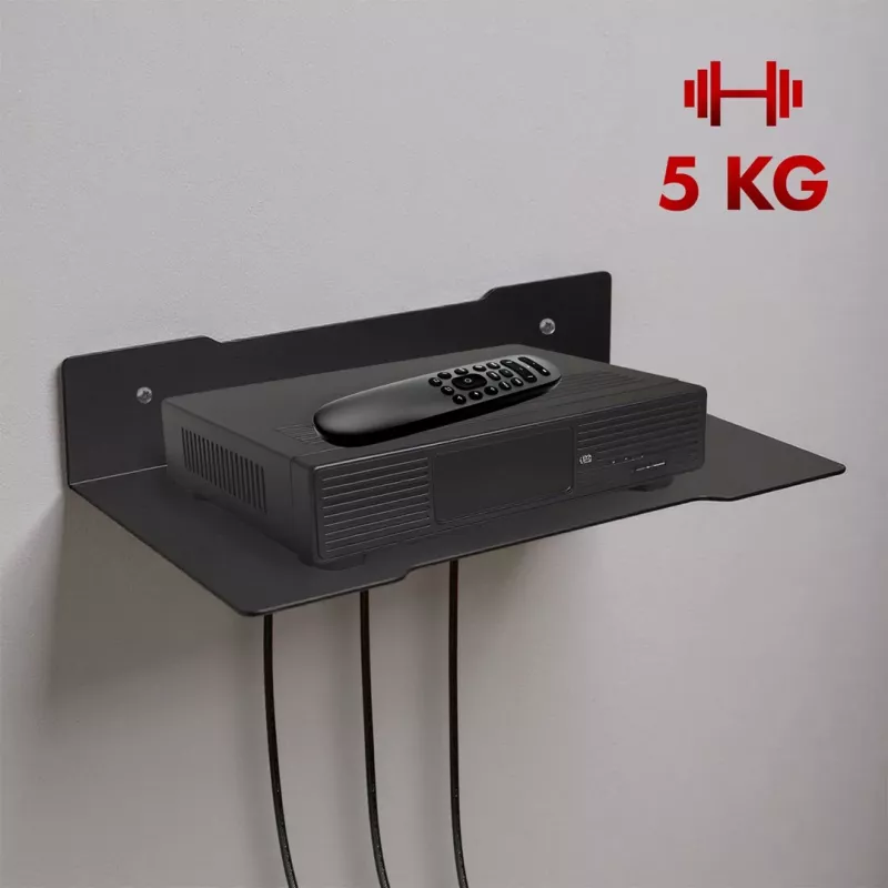 Półka ścienna pod dekoder MACLEAN MC-122, stal, czarna, maks. obciążenie 5 kg, rozstaw otworów 219 mm