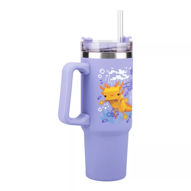 Paladone Minecraft fioletowy kubek termiczny ze słomką, 900 ml