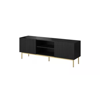 Szafka TV Cama PAFOS na złotej stalowej ramie 150x40x60 cm matowa czerń, blat z płyty wiórowej