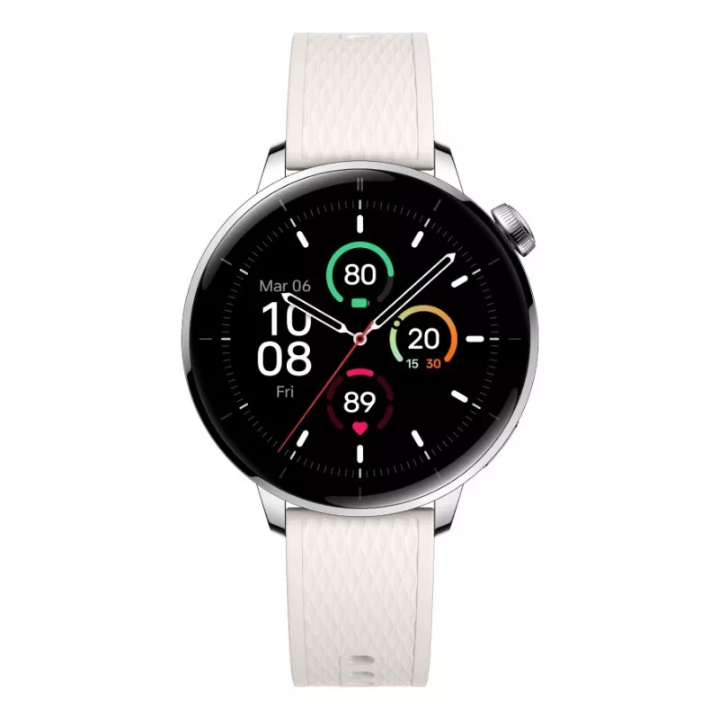 Smartwatch ONEPLUS OnePlus Watch 3 43 mm, 1,32-calowy AMOLED 466×466, tytan/srebrny, biały pasek gumowy, GPS, Wi‑Fi