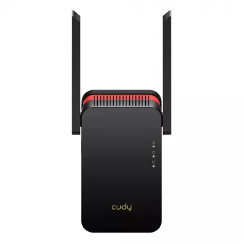 Wzmacniacz sygnału Wi‑Fi Cudy RE3000 2400–5000 MHz, 802.11ax/ac/n/g/b/a, Ethernet 100 Mbps, antena zewnętrzna, czarno-czerwony