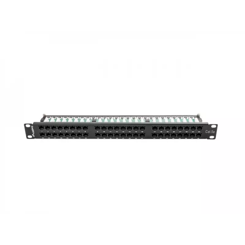 Patch panel LANBERG PPU5-1048-B 1U, 48 portów Cat5e, czarny, 445×102×44,5 mm
