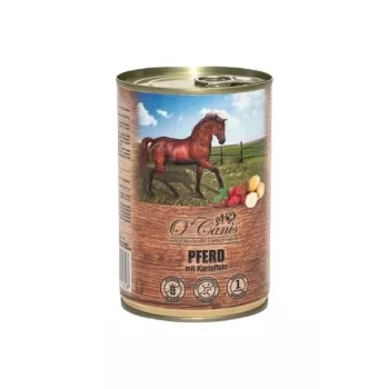Mokra karma dla psa o'canis Konina z Ziemniakami 400 g — pełnowartościowy posiłek w puszce dla dorosłych psów, 80% wilgotności, 8,5% białka