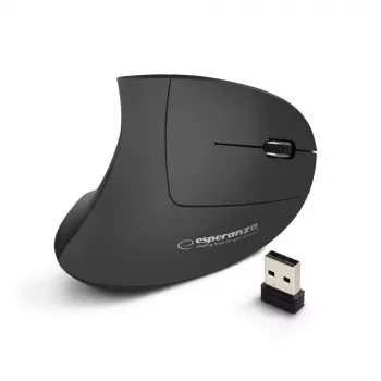 Mysz bezprzewodowa ESPERANZA EM133 — ergonomiczna praworęczna, 1600 DPI, 6 przycisków, odbiornik nano USB 2.4 GHz, zasięg 10 m, czarna