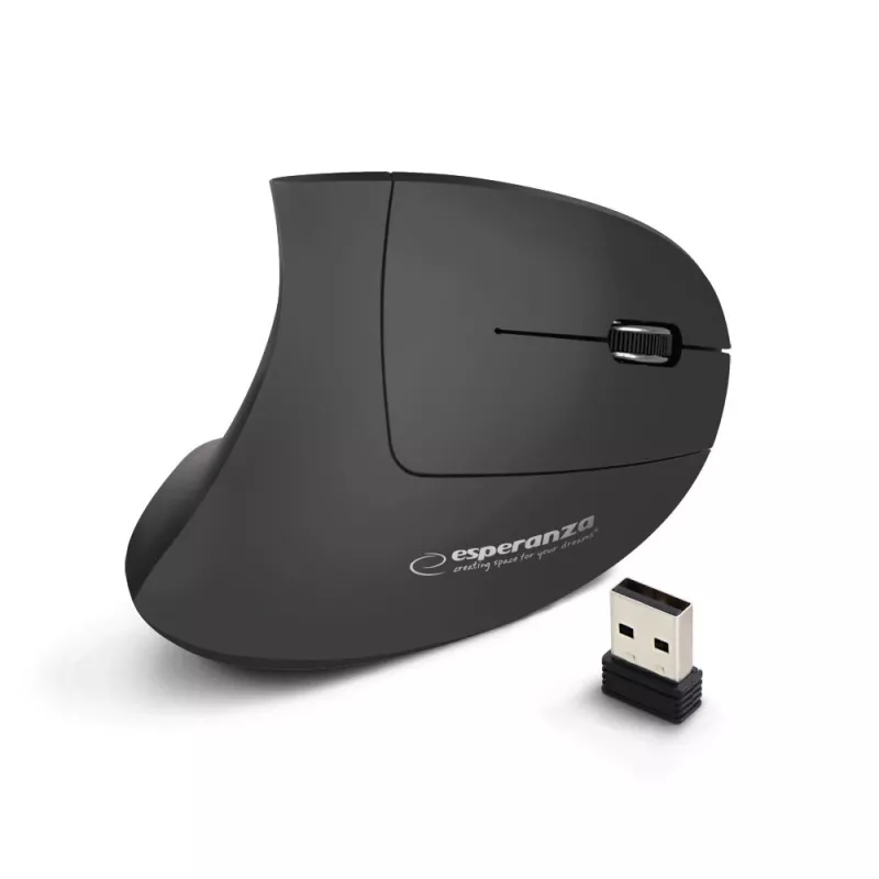 Mysz bezprzewodowa ESPERANZA EM133 — ergonomiczna praworęczna, 1600 DPI, 6 przycisków, odbiornik nano USB 2.4 GHz, zasięg 10 m, czarna