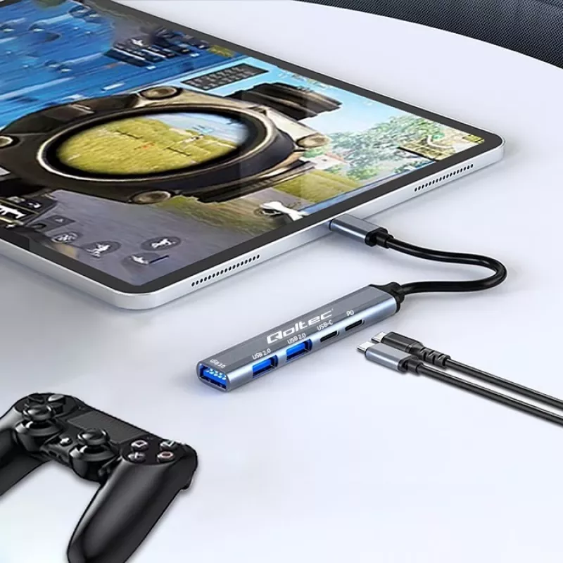 Qoltec 53790 Hub Adapter USB-C 3.1 5in1 | USB-C PD | USB-C | 2x USB 2.0 | USB 3.0