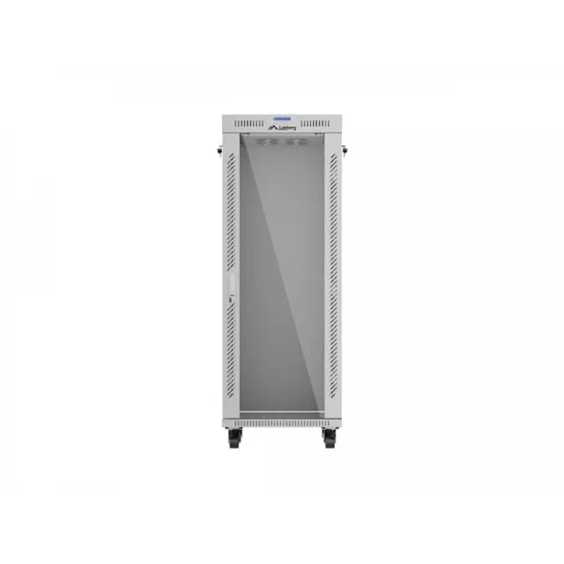 LANBERG 19-calowa 32U stojąca szafa rack 600×600 mm szara z perforowanymi drzwiami i LCD (płaska paczka)