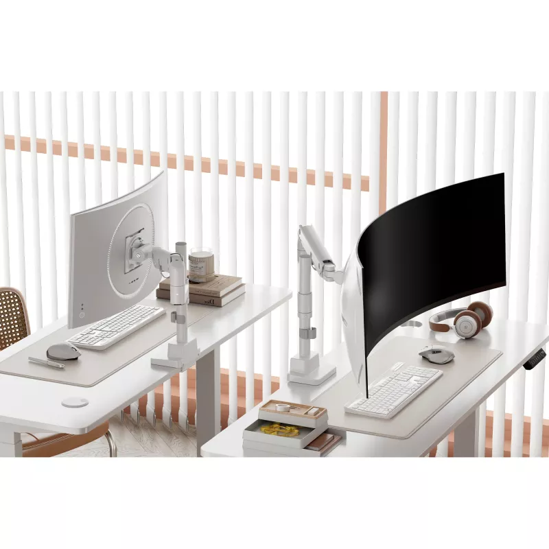 Uchwyt do monitora DIGITUS Single, zacisk, maks. 57 cali, udźwig 27 kg, VESA 75x75–100x100, biały