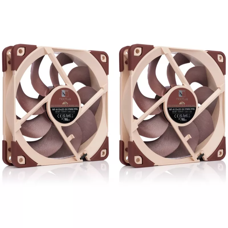 Wentylator do obudowy komputera Noctua NF-A12X25 G2 PWM SX2-PP 120 mm, 12 V, 1800 RPM, 107,3 m³/h, łożysko SSO, 2 szt., beżowy