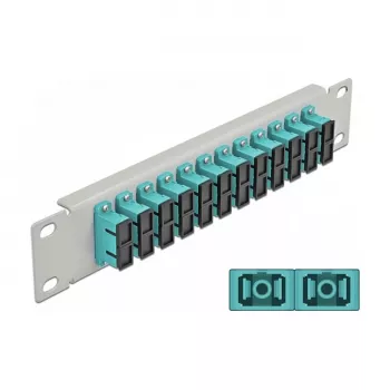 Panel krosowy światłowodowy DeLOCK 10 cali 12 portów SC Duplex Aqua 1U Szary