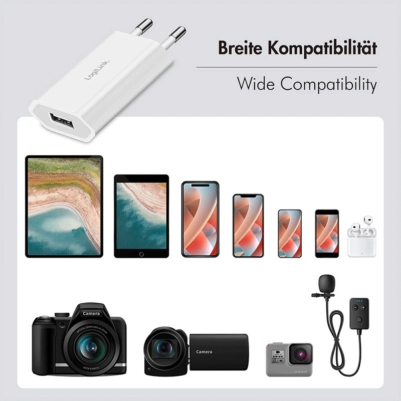 Adapter gniazdkowy USB-A, 5W, 5V/1A, 1xUSB-A biały