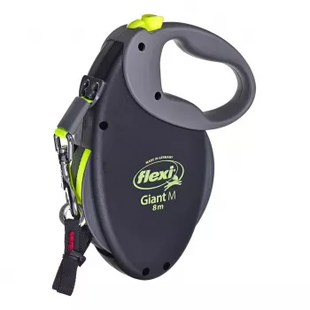 Smycz automatyczna Flexi NEON GIANT M — smycz taśmowa 8 m, maks. obciążenie 25 kg, ergonomiczny uchwyt, czarno-żółta