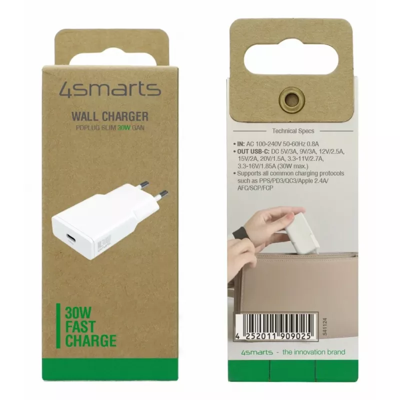 Ładowarka sieciowa 4smarts 541124 Smartfon Biała AC Szybkie ładowanie