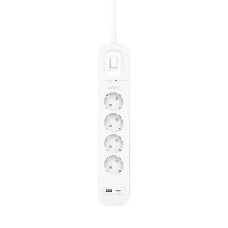 Listwa przeciwprzepięciowa Belkin SRB001VF2M-V2 — 4 gniazda, porty USB-C i USB-A, kabel 2 m