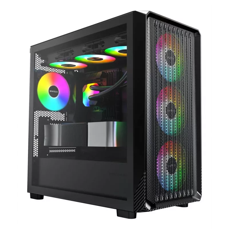 Montech X5M (B) Obudowa PC Micro Tower — Micro‑ATX/Mini‑ITX, 3x120mm przód, 1x120mm tył, obsługa zasilacza ATX, 2x3,5 cala + 4x2,5 cala, Czarna
