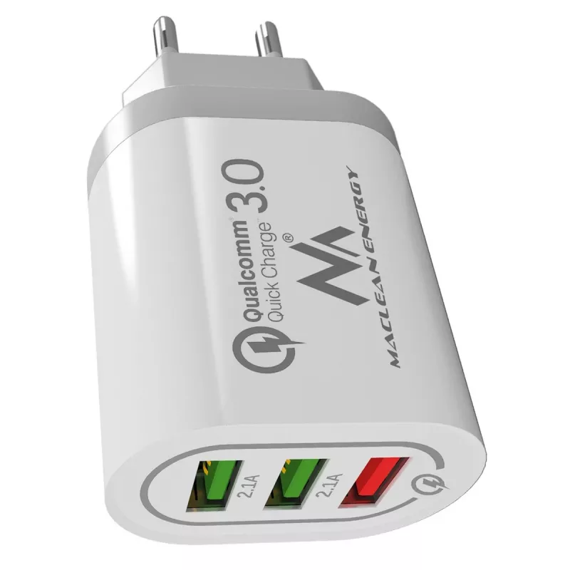 Ładowarka sieciowa MACLEAN MCE479W — szybka ładowarka USB z 3 portami, łączna moc wyjściowa 18 W