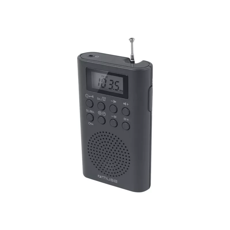 Przenośne radio Muse M-03 R z tunerem FM PLL, wyświetlaczem LCD, anteną zewnętrzną, czarne