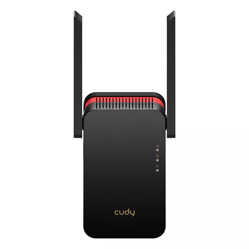 Wzmacniacz sygnału Wi‑Fi Cudy RE3000 2400–5000 MHz, 802.11ax/ac/n/g/b/a, Ethernet 100 Mbps, antena zewnętrzna, czarno-czerwony