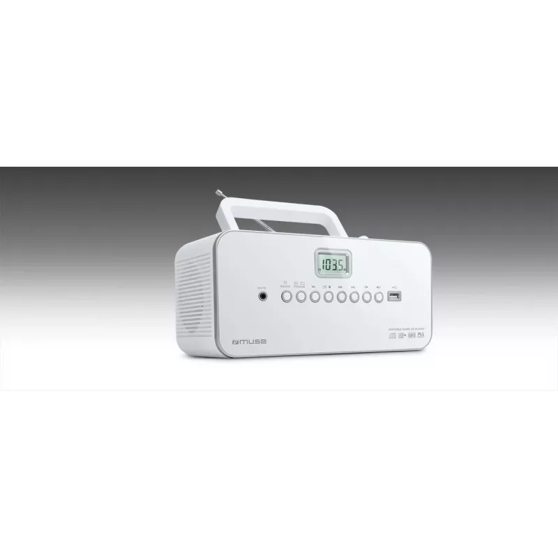 Przenośny system stereo Muse M-28RDW — odtwarzacz CD/MP3, tuner FM/MW, 3W RMS, biały, 1,4 kg