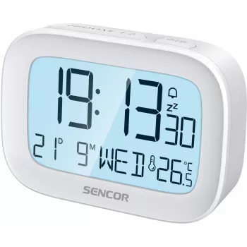 Cyfrowy budzik SENCOR SRC 2200 z wyświetlaczem LED i zapasowym zasilaniem bateryjnym