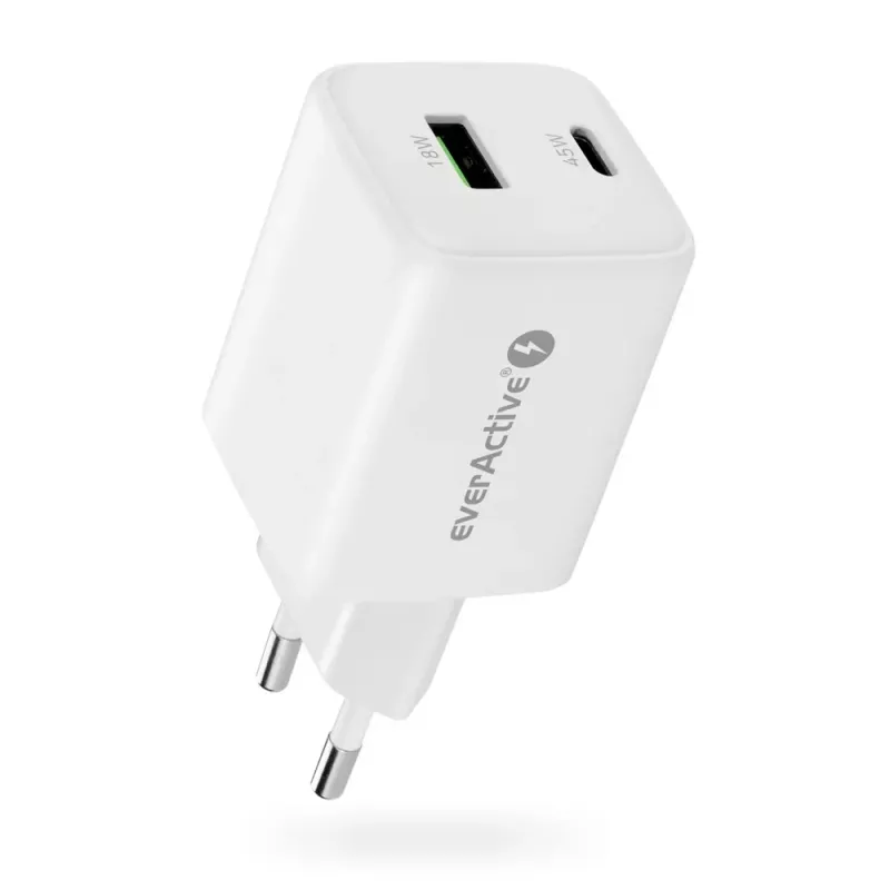 Ładowarka sieciowa everActive SC-450Q 45W 1×USB-C 1×USB-A biała