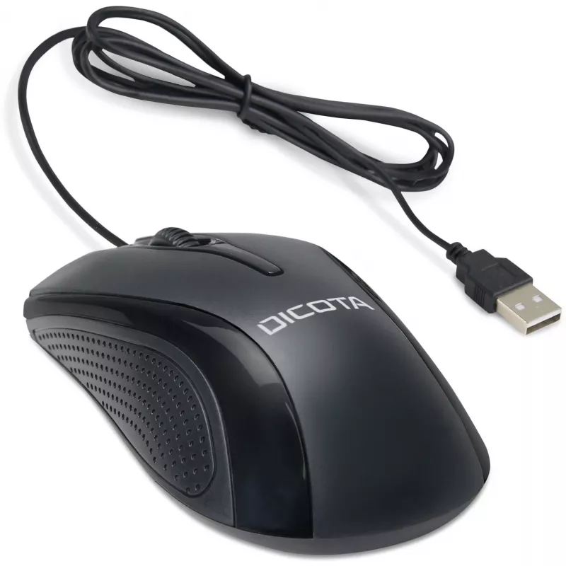DICOTA - Mysz - dla prawo- i leworęcznych - Laser - 3 przyciski - Przewodowa - USB - Czarny (D32011)