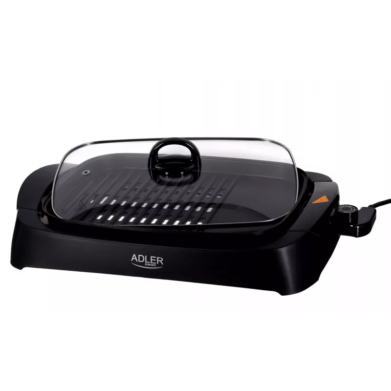 Elektryczny grill stołowy Adler AD 6610, 3000 W, czarny, prostokątny podwójny ruszt+blat grillowy