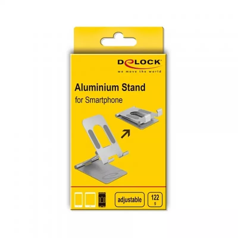 DeLOCK podstawka na smartfon regulowana aluminiowa 122 g Telefon komórkowy Uchwyt pasywny Do użytku wewnętrznego
