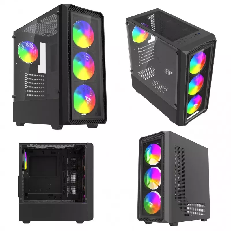 Obudowa PC Cube SAVIO Noctis Glass RGB — Czarny, ATX/Micro-ATX, 210×410×450 mm, 3×120 mm wentylatory z przodu
