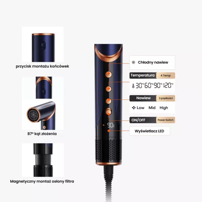 Suszarka i lokówka multistyler Lovio LVHS001BL z łączoną funkcją stylizacji gorącym powietrzem