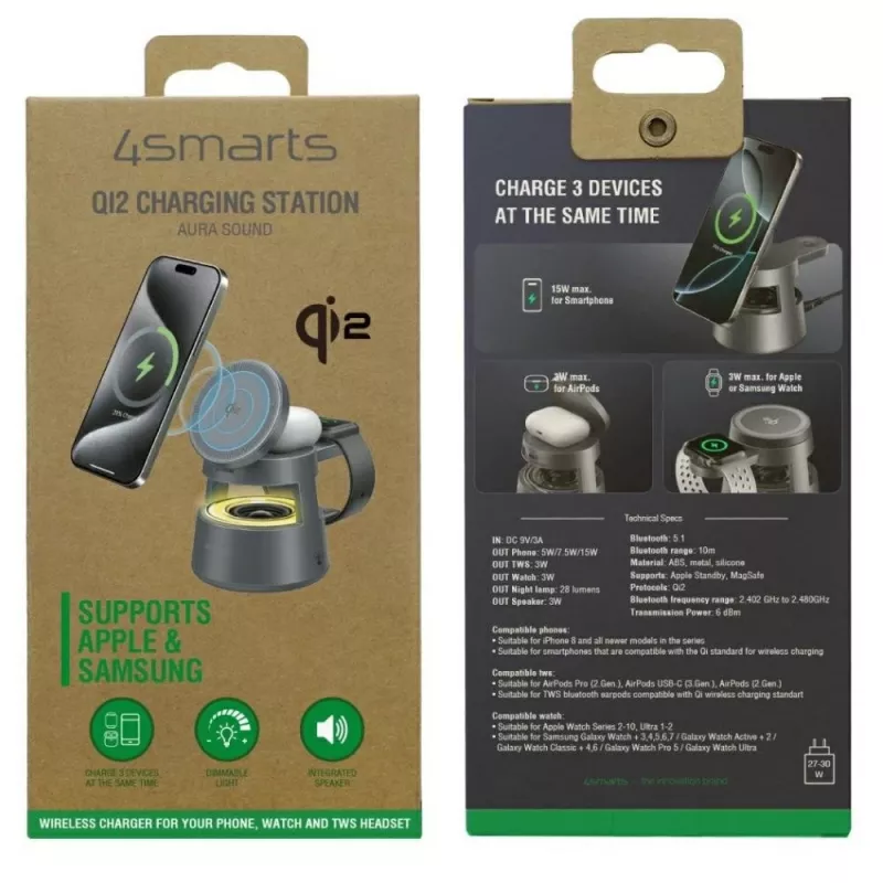 Ładowarka bezprzewodowa 4smarts 541327 USB Type-C Do wewnątrz Szary