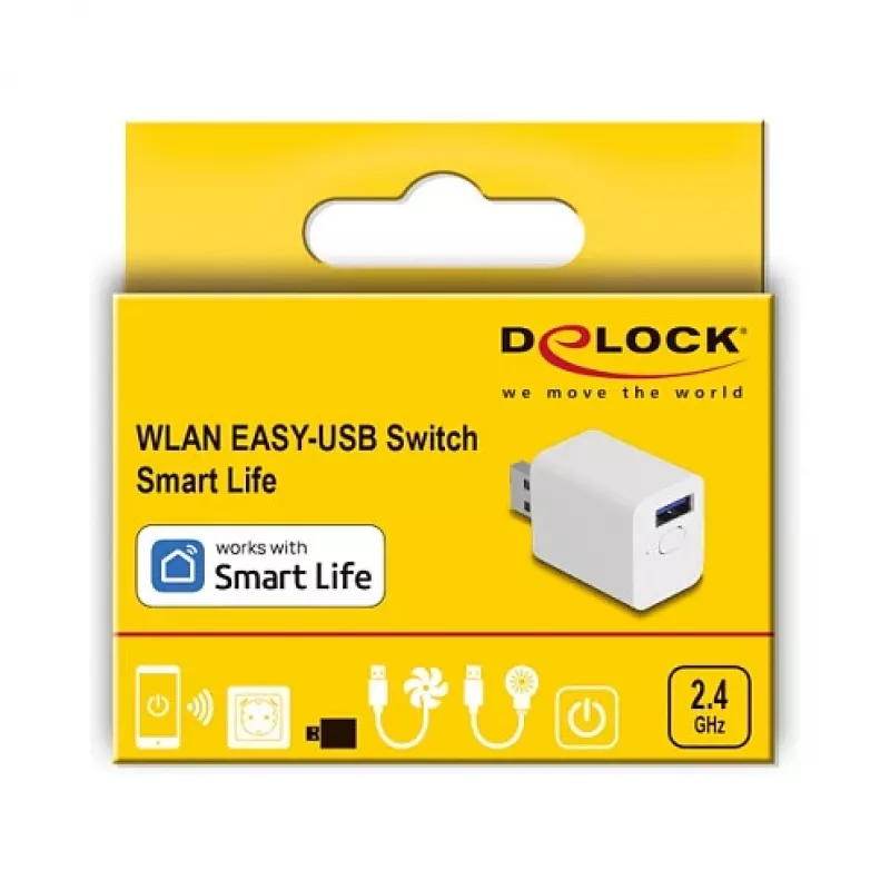 Inteligentna wtyczka DELOCK 11832 — wewnętrzne inteligentne gniazdko Wi‑Fi, 2 A, 2400 MHz, biała