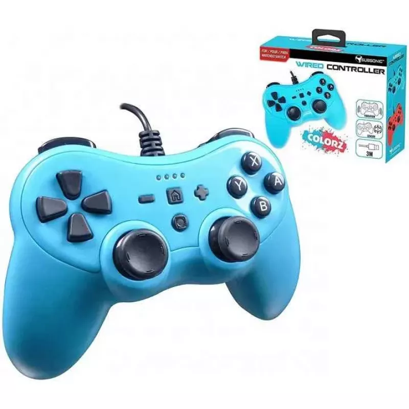 Przewodowy kontroler SUBSONIC SA5488-1 Neon niebieski — dla Nintendo Switch, połączenie przewodowe