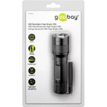 Goobay Lampa błyskowa LED High Bright 300, czarna - idealna do wypoczynku, sportu, biwakowania, wędkowania, polowania i pomocy w awariach (44560)