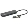Manhattan USB-C & USB-A Combo Dock/Hub, Porty (4): USB-A (x4), 5 Gb/s (USB 3.2 Gen1 znane jako USB 3.0), zasilany przez USB (nie wymaga zewnętrznego zasilacza)