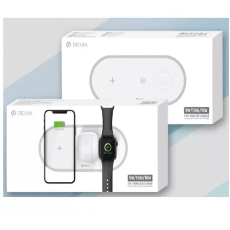 3-w-1 ładowarka bezprzewodowa Devia V4 10 W — do smartfona, Apple Watch, słuchawek