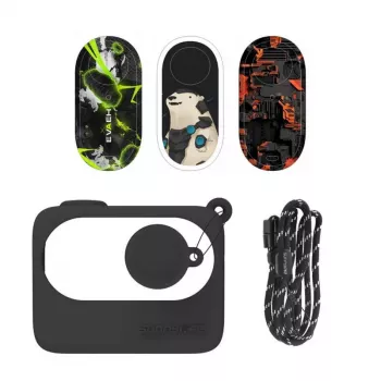 Etui ochronne Sunnylife do Insta360 GO 3 czarne z naklejkami — twarde etui podróżne na kamerę akcji i akcesoria