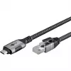Ethernet-kabel USB-C 3.2 Gen2 Plug > RJ-45 Plug, LAN-Adapter Czarny/Srebrny, 1,5 Meter, braided textile jacket