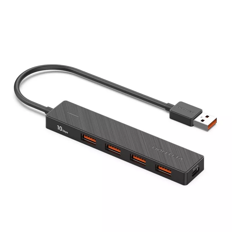 Koncentrator wieloportowy USB 3.2 Gen 2 5-w-1 Vention CHOBB — 5 portów (4× USB 3.2 Gen 2 Type-A, 1× USB 3.2 Gen 1 Type-A), 0,15 m, ABS, czarny