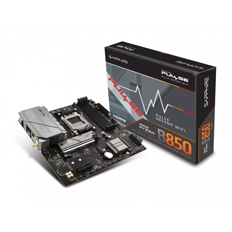 Płyta główna Sapphire PULSE B850M WIFI — AMD B850 micro ATX, Socket AM5, DDR5 do 7600 MHz, 4 DIMM, 192 GB, Wi‑Fi 6, 2.5GbE