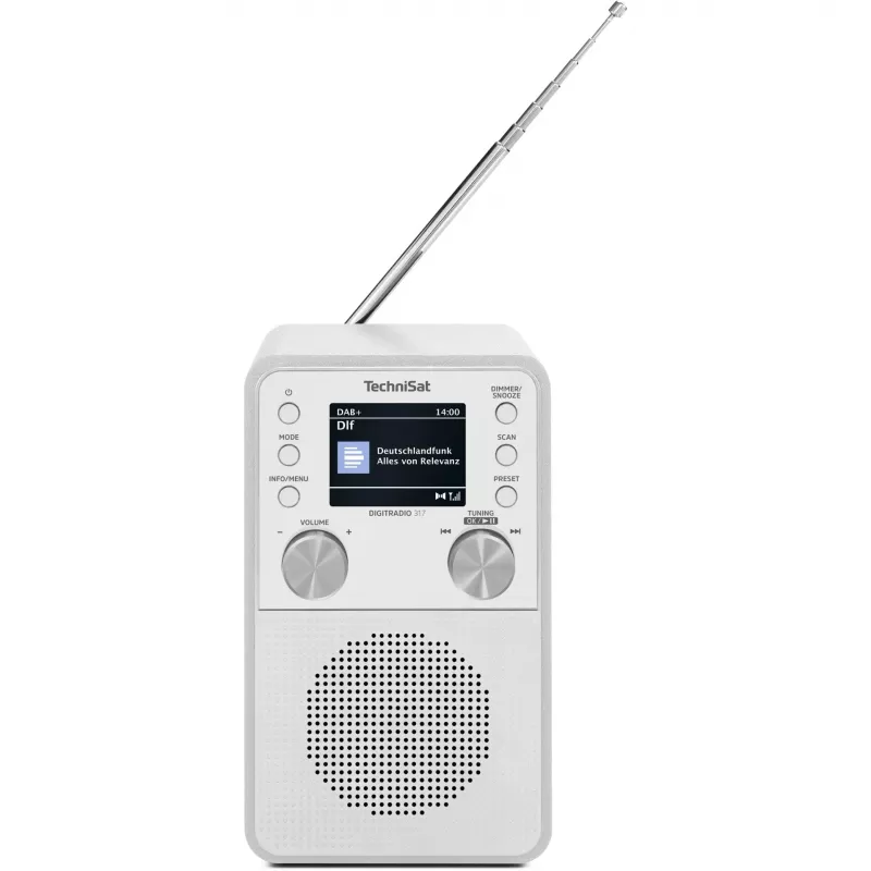 Radio cyfrowe TECHNISAT DigitRadio 317 biały — odbiór FM i DAB+, kompaktowa konstrukcja stołowa