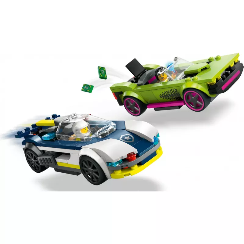 LEGO City zestaw 60415 Pościg radiowozu i muscle cara — 213 elementów, 2 minifigurki, wiek 6+