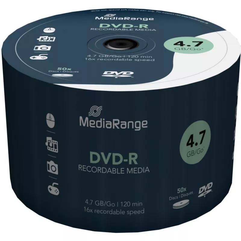 MediaRange - 50 x DVD-R - 4,7GB (120 Min.) 16x - wrzeciono (MR444)