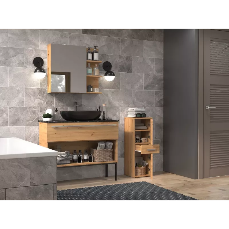 Szafka łazienkowa Top e Shop NEL V DDS ARTISAN — wolnostojąca, rama w kolorze dębu, 3 półki, 300×300×850 mm