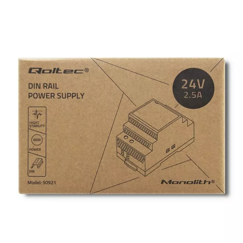 zasilacz na szynę DIN QOLTEC 24 V 2,5 A 60 W szary