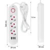Listwa zasilająca MACLEAN MCE394W — 3 gniazda, 3×USB 2,1 A, 110–240 V AC, 2500 W, kabel 1,5 m, biała